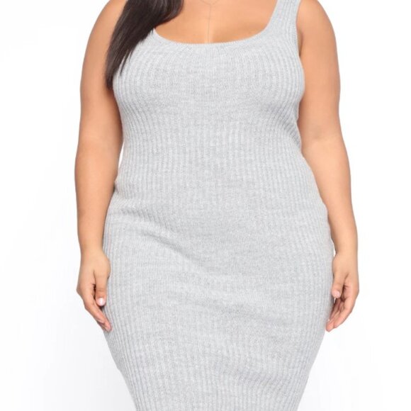 Fashion Nova Another Day Gray Two Piece Knit Sweater Midi Dress 1X NWT - Picture 3 of 5